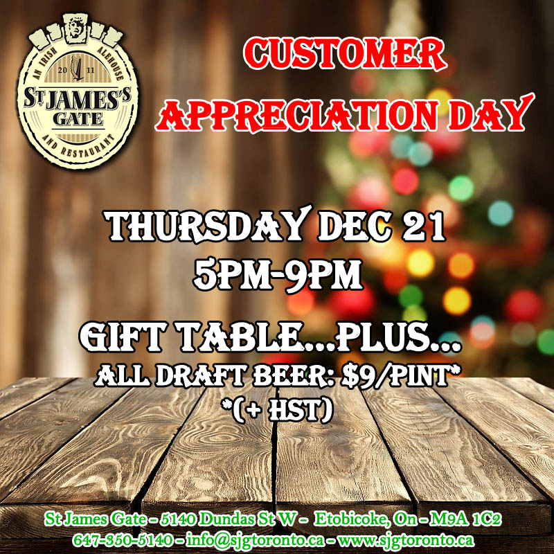 St.James's Gate, Etobicoke Indoor & Patio Dining & Takeout